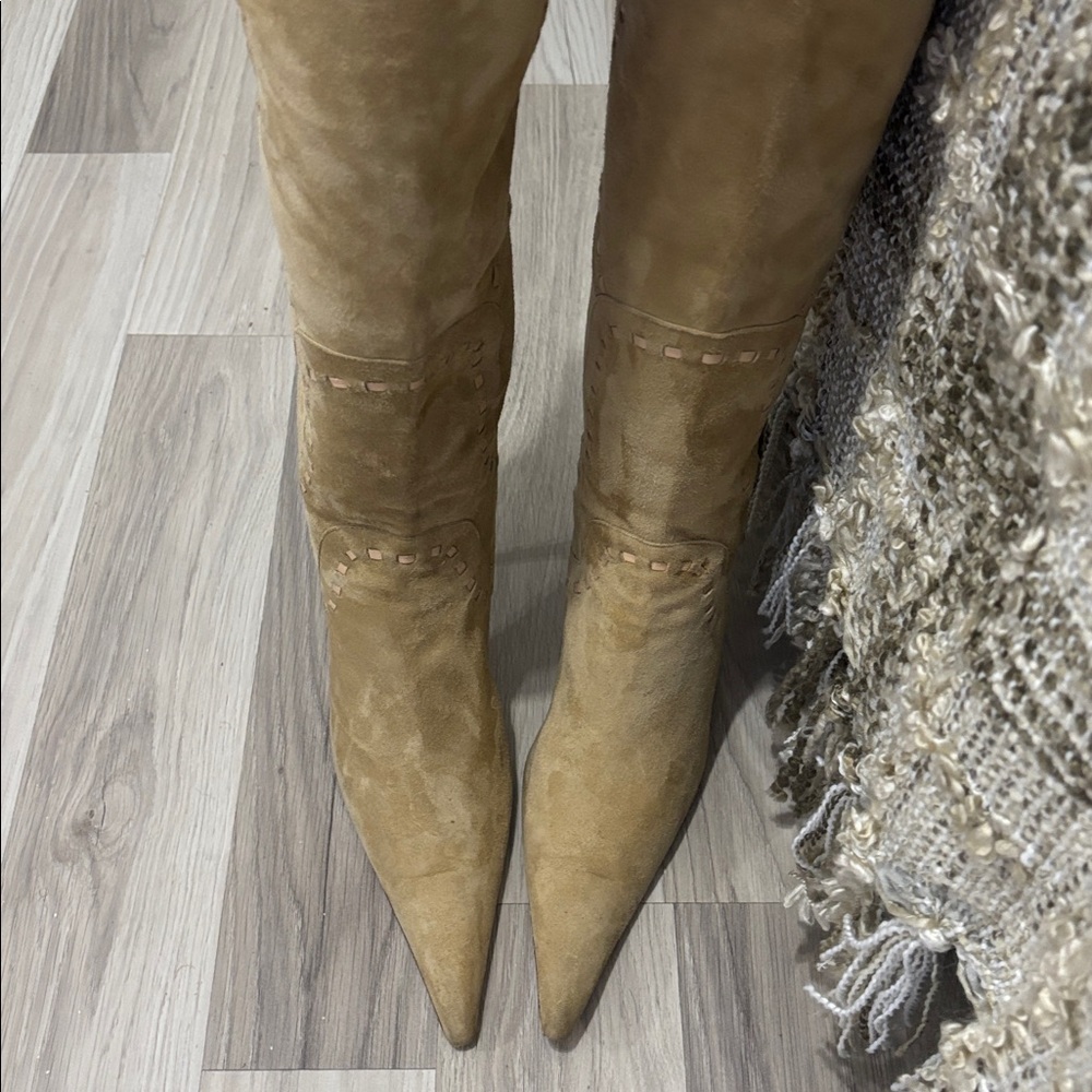 Nine West Studio Suede Over-the-Knee Pointed Tan Y2K Boots Size 7.5 - Picture 4 of 16